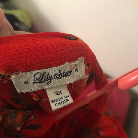 Lily star plus size halter red floral romper 2X - Picture 2 of 4